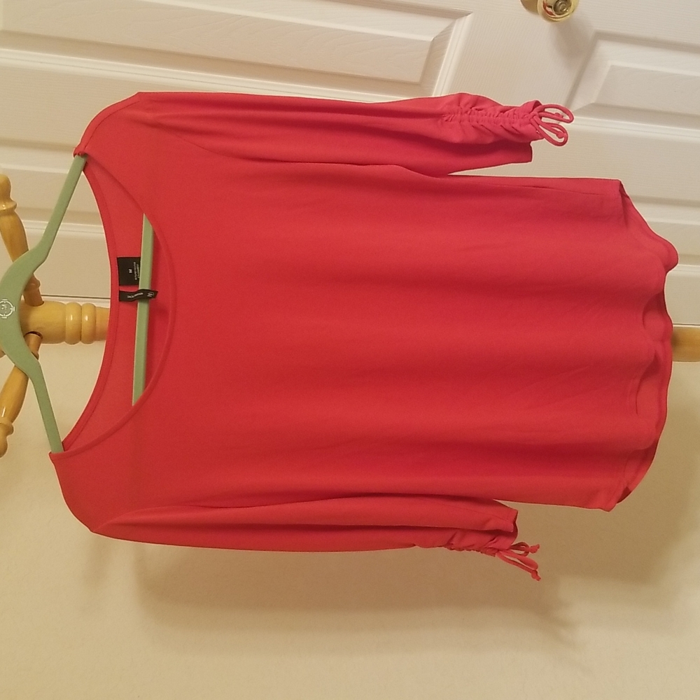 New Directions Fire Red Scoop Blouse